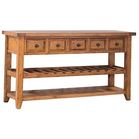 Wine Rack Hall Table with Five Drawers